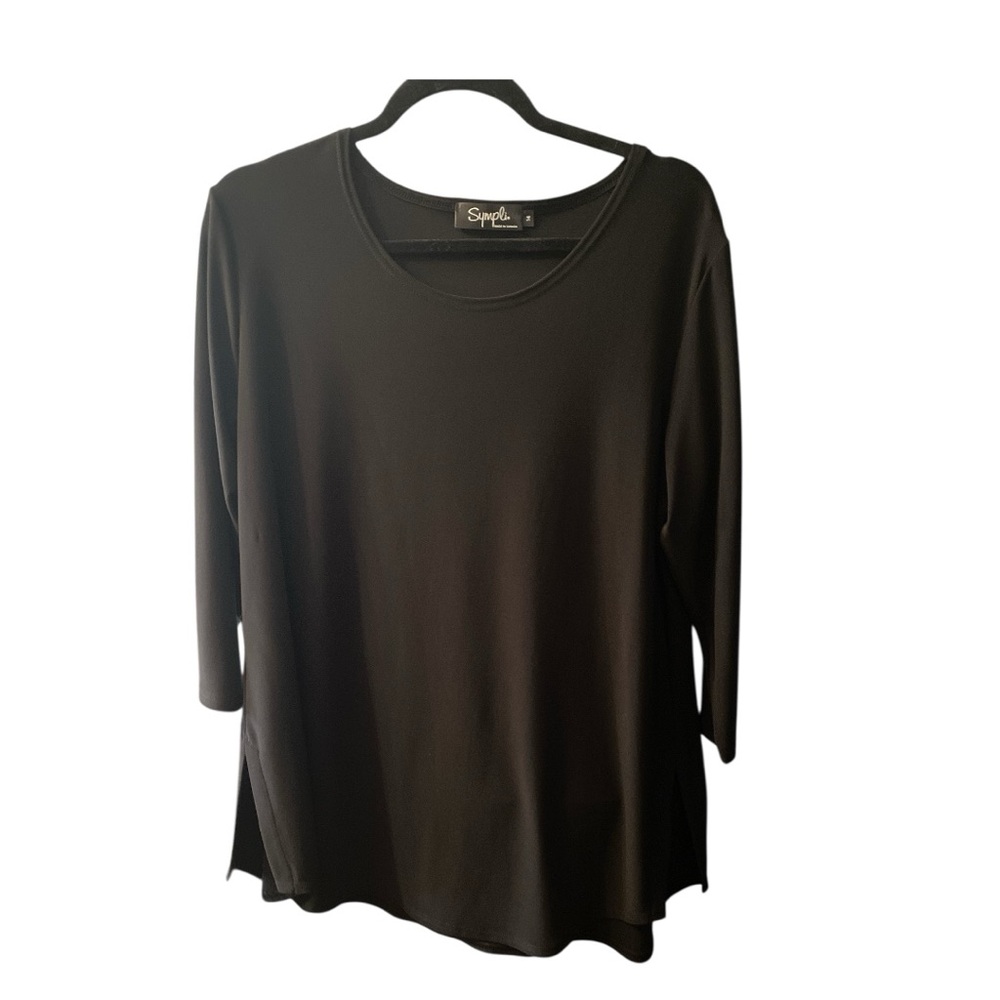 🇨🇦 Sympli Black Jersey Pullover Top with 3/4 Sleeves Size 14